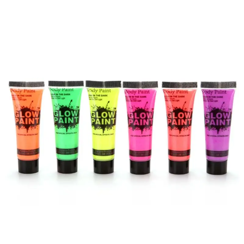 

6 Tubes UV Glow Blacklight Makeup Face and Body Painted Pigment Washable Neon Fluorescent Body Paint