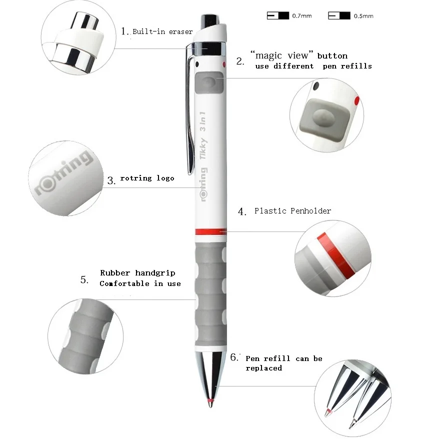Многофункциональная Ручка Rotring Tikky 3 в 1 механический карандаш 0 5 мм/0 7 мм и