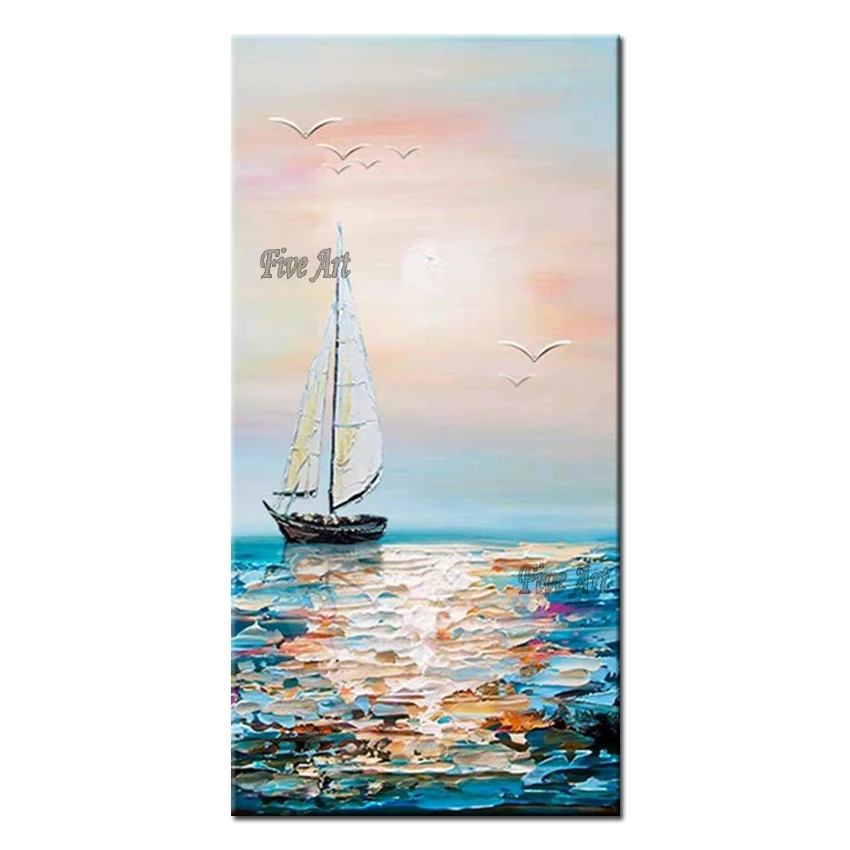 

Abstract Sailing Boat Ship Picture Art 100% Hand-painted Seascape Oil Painting Unframed Wall Decor Canvas Art Paintings Picture