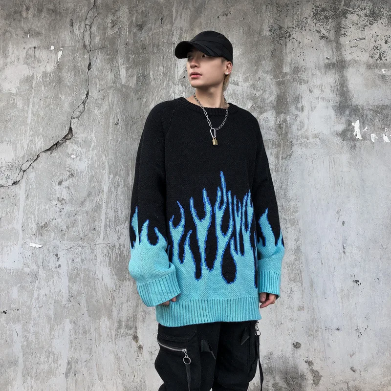 Woherb Autumn Winter Harajuku Flame Knitting Sweater Casual Women Man Unisex Pullovers Hip Hop High Streetwear Jumper | Женская одежда