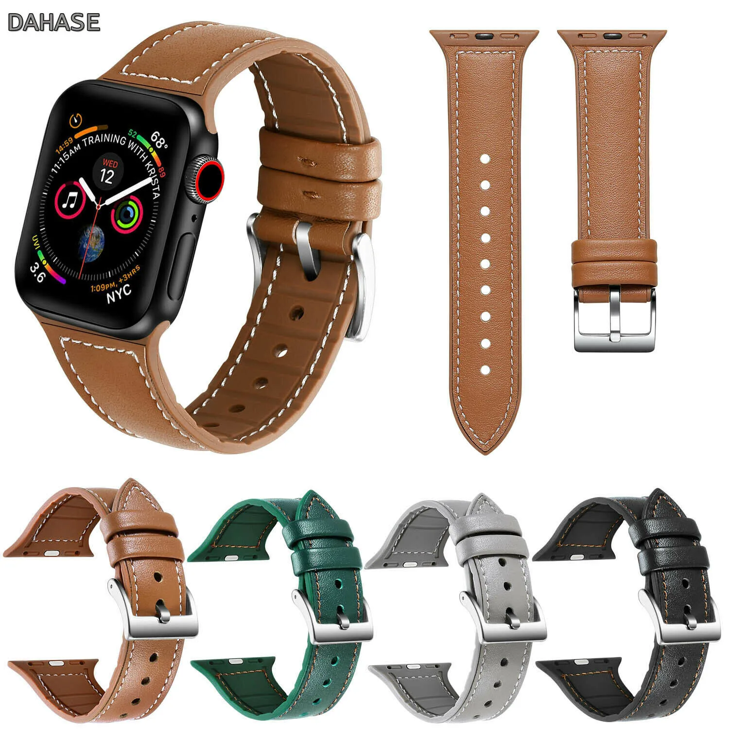 Спортивный силиконовый кожаный ремешок для Apple Watch Series 5 4 3 2 1 женщин и мужчин