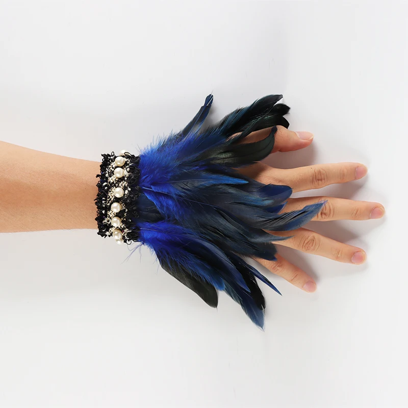 Feather Wrist Cuffs Natural Dyed Rooster Arm Warmers Halloween Party Cosplay Accessories Gloves Dance Clubwear |