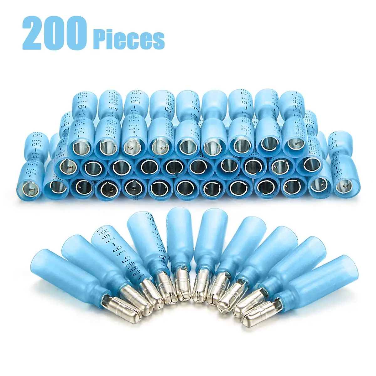 

200PCS Blue Insulated Female + Male Bullet Butt Connector Insulated Crimp Wire Terminals kit 16-14 AWG
