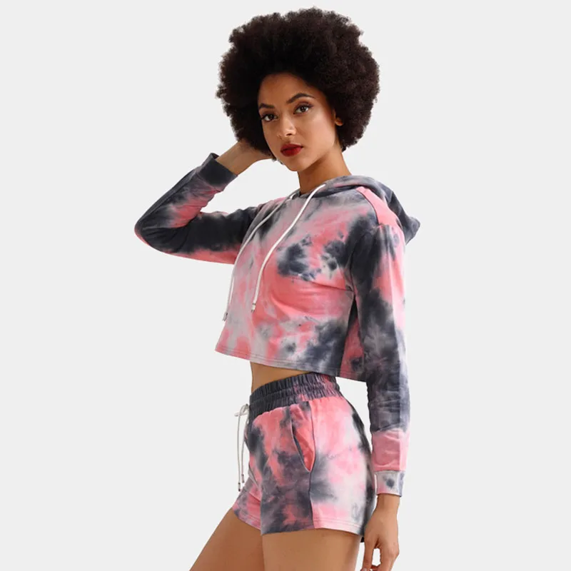 

Dye Running Set Women High Strength Sports Jeckt Elastic Running Short Sports Suits Athletic Hoodie Suit Sportswear