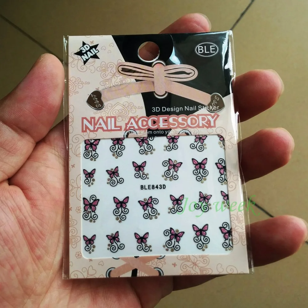 3D наклейки для ногтей все украшения слайдеры наклейка с розовой бабочкой дизайна