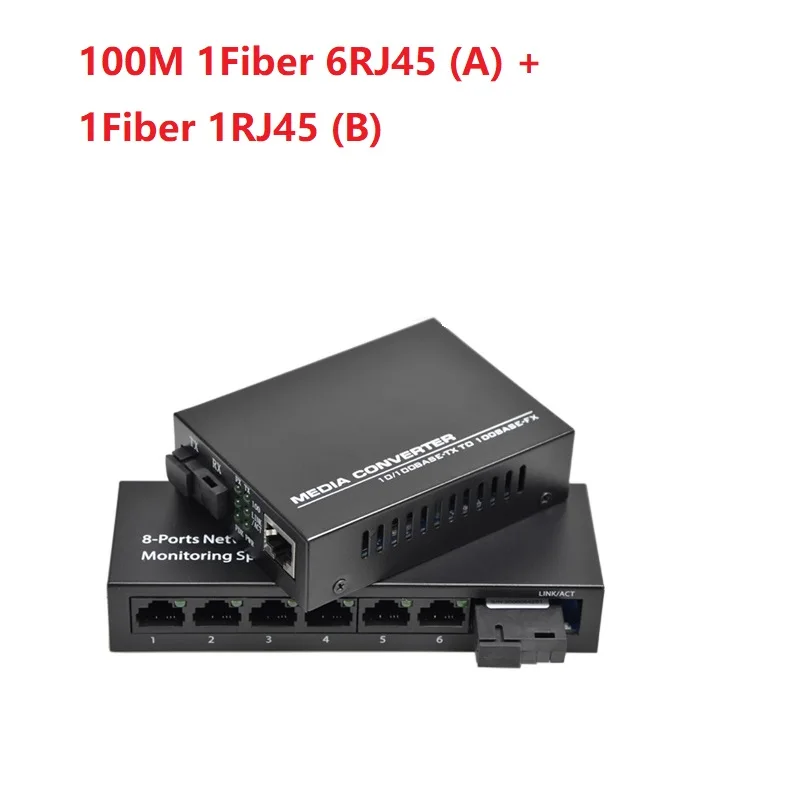 

1 Pair 10/100M Fiber Optic Transceiver 1 Fiber port 6 RJ45 port A and B 25 KM Single-Mode Optical Fiber Media Converter