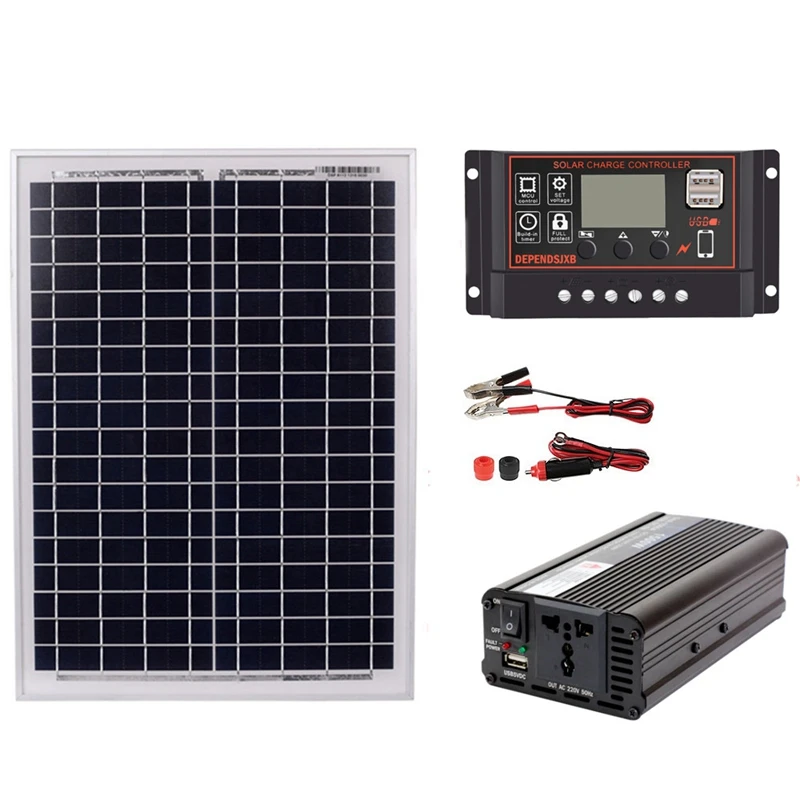 HTHL 18V20W панель солнечных батарей + 12V / 24V контроллер 1500W инвертор Ac220V комплект