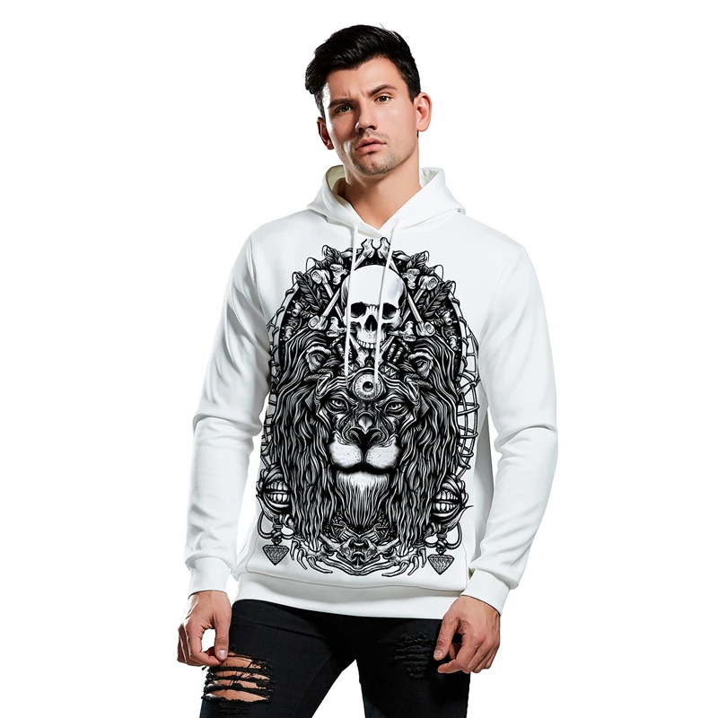 Новый скелет Лев косплей костюм на Хэллоуин ужас с капюшоном свитер мультфильм