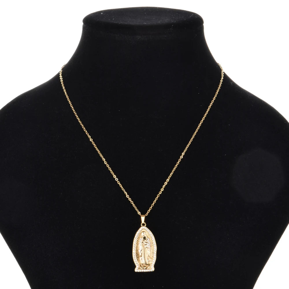 Женские ожерелья с кулоном Дева Мэри золотистого цвета стразы из нержавеющей