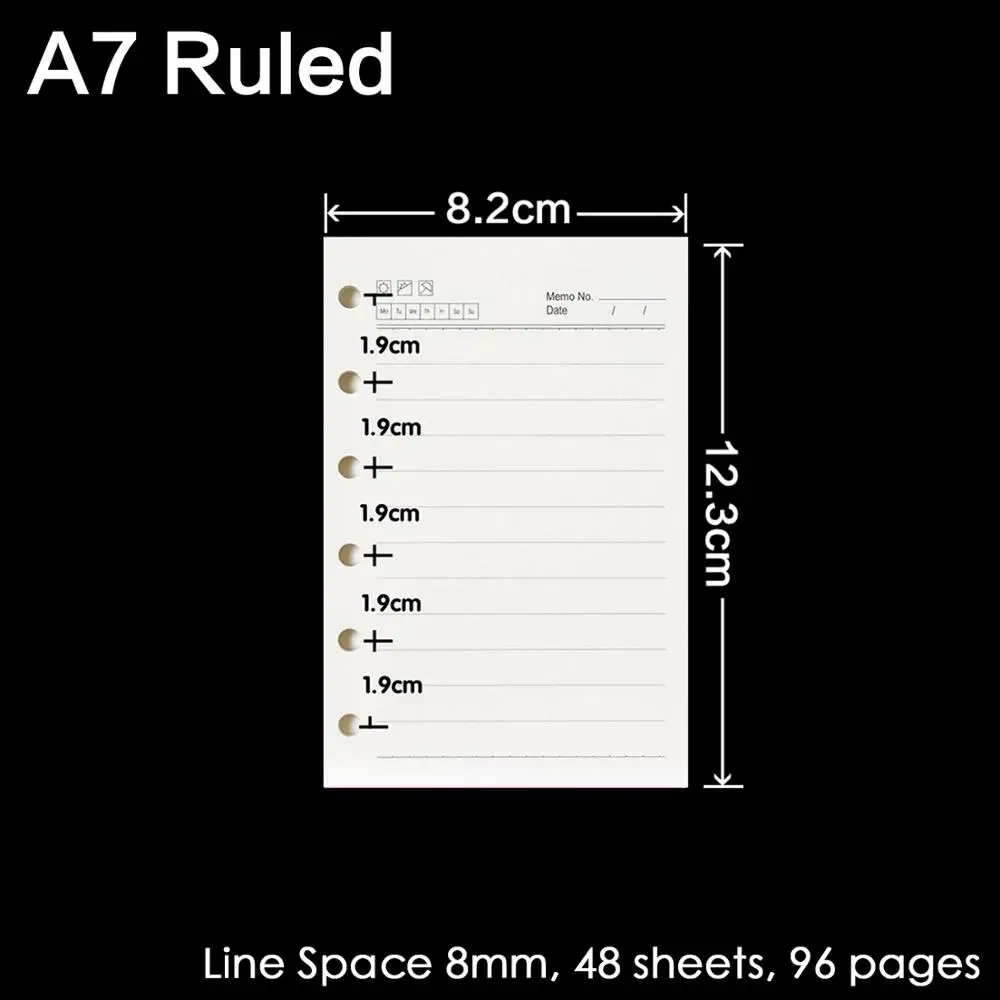A7 Ruled Высокое качество, записная книжка с кольцом A5, A6, A7, вставные заправки, 6 отверстий, вкладыш, дневник на спирали, планировщик, внутреннее ядро, 100 г, бумага - Цвет: A7 Ruled