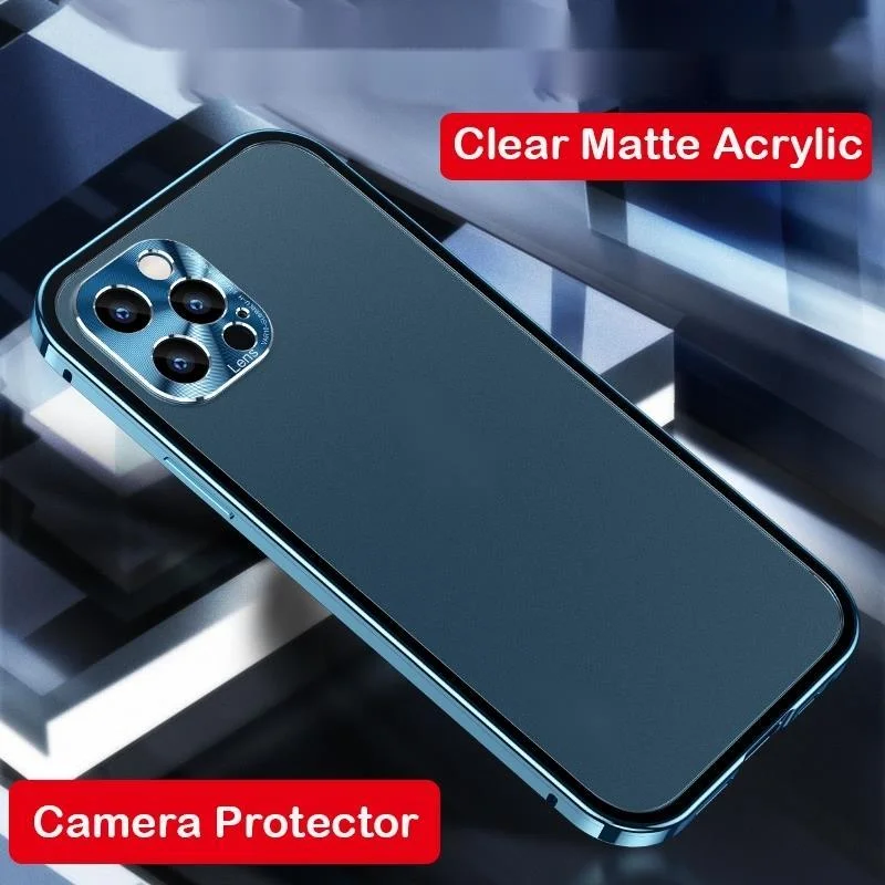

Роскошный Магнитный чехол для iPhone 12 Mini 12 Pro MAX, металлический бампер, защита объектива камеры, жесткая прозрачная задняя крышка