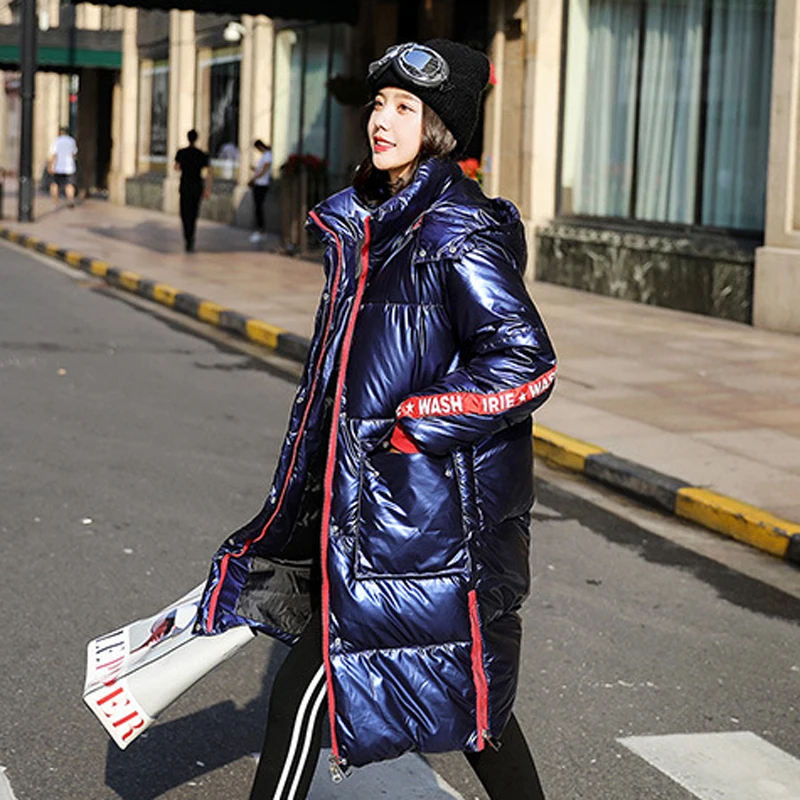 Женская зимняя куртка 2019 глянцевый Зимний пуховик плотное теплое пальто длинная