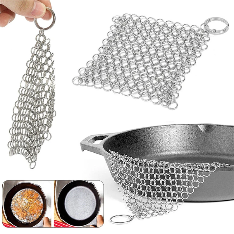 

1 Pc Silver Stainless Steel Cast Iron Cleaner Chainmail Scrubber Home Cookware Clean for Skillets Grill Pans