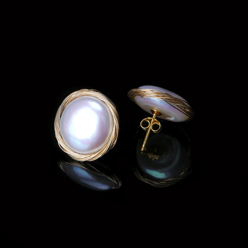 

ICNWAY Natural Star Street Shooting 13-14mm Coin Freshwater Pearl American 14KGF Fashionable Wild Girl Earring