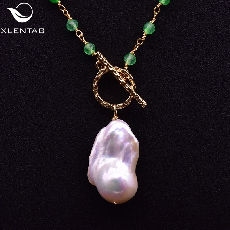 

XlentAg Natural Freshwater Pearl Bead Necklaces Luxury Chain Crystal Double Pendant Wedding Gifts Vintage Women Jewellry GN0216A
