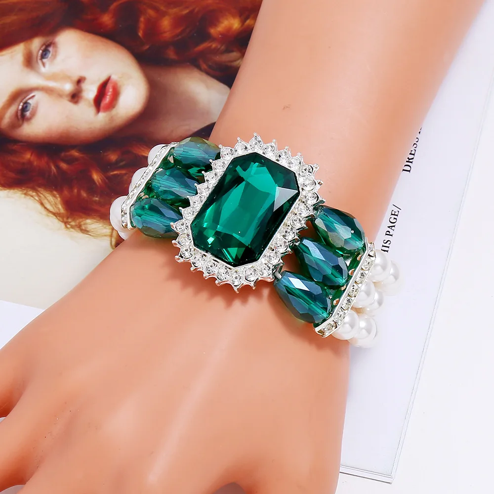 Браслеты из искусственного жемчуга для женщин прямоугольник большой кристалл