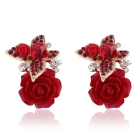 milangirl vintage resin flower earrings for women exquisite rhinestone butterfly stud earrings fashion jewelry