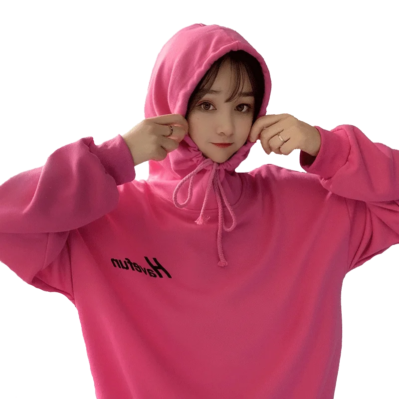 Rose Red Одноцветная толстовка с надписью, женские розовые тонкие толстовки, женские хлопковые Повседневные пуловеры с длинным рукавом белого и зеленого цвета, Осень-зима - Цвет: Rose Red