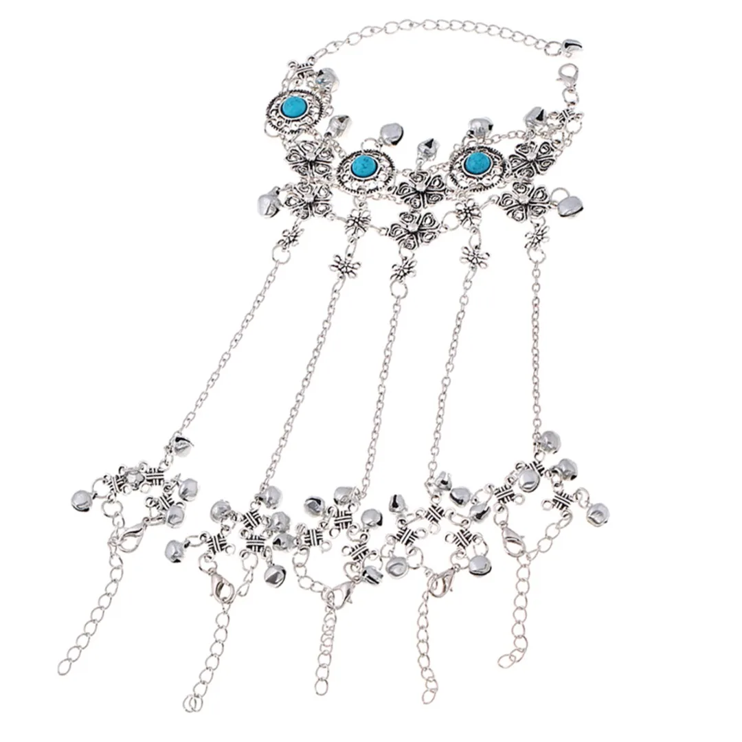 Женский винтажный браслет с колокольчиками из натурального камня