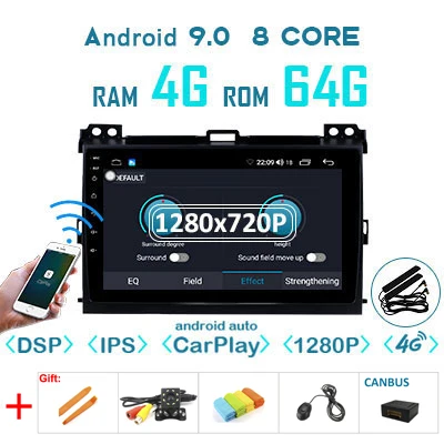 4G64G 1280 carplay-C 1280P Android 9,0 4G 64G Carplay gps для Toyota LAND CRUISER Prado 120 Lexus GX470 мультимедиа DSP ips экран стерео без DVD Радио - Цвет: 4G64G 1280 carplay-C