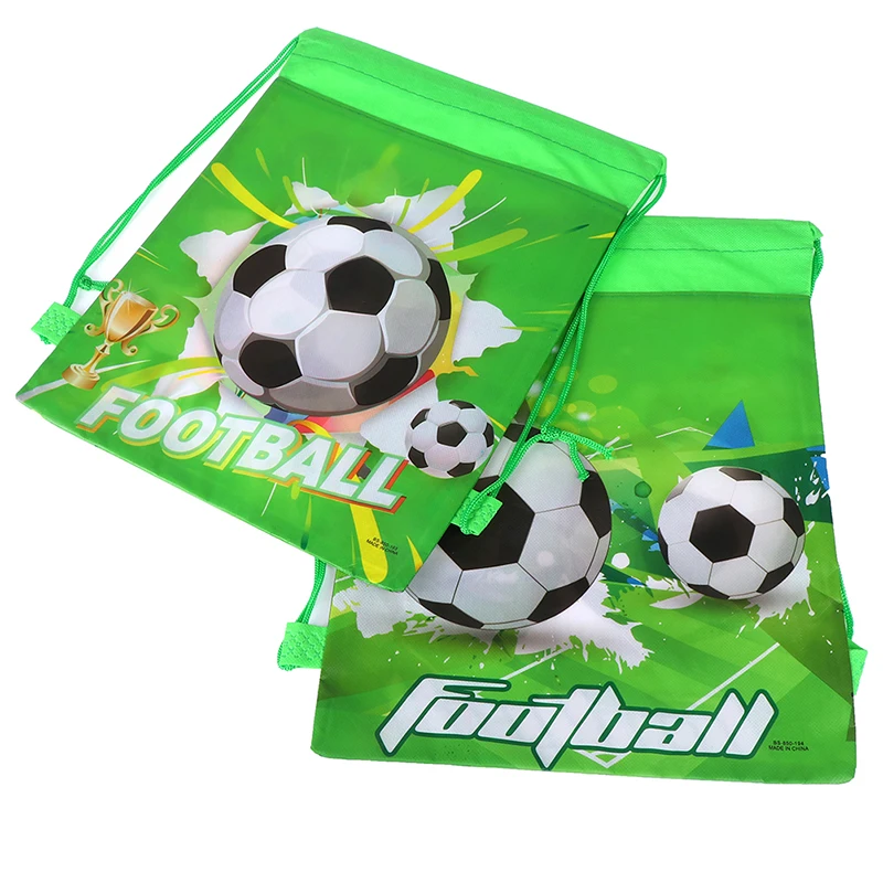 

5PCS Fashion Green Football Drawstring Bags Kids Boy Favors Non-Woven Fabric Backpack School Backpacks Random