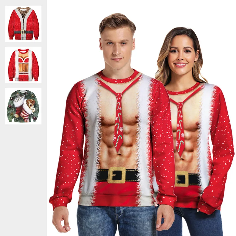 Новинка Рождественский свитер с длинным рукавом Забавный костюм одежда пара
