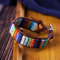 chakra bracelet jewelry tube beads natural stone handmade multi color leather wrap bracelet creative gifts couples bracelets