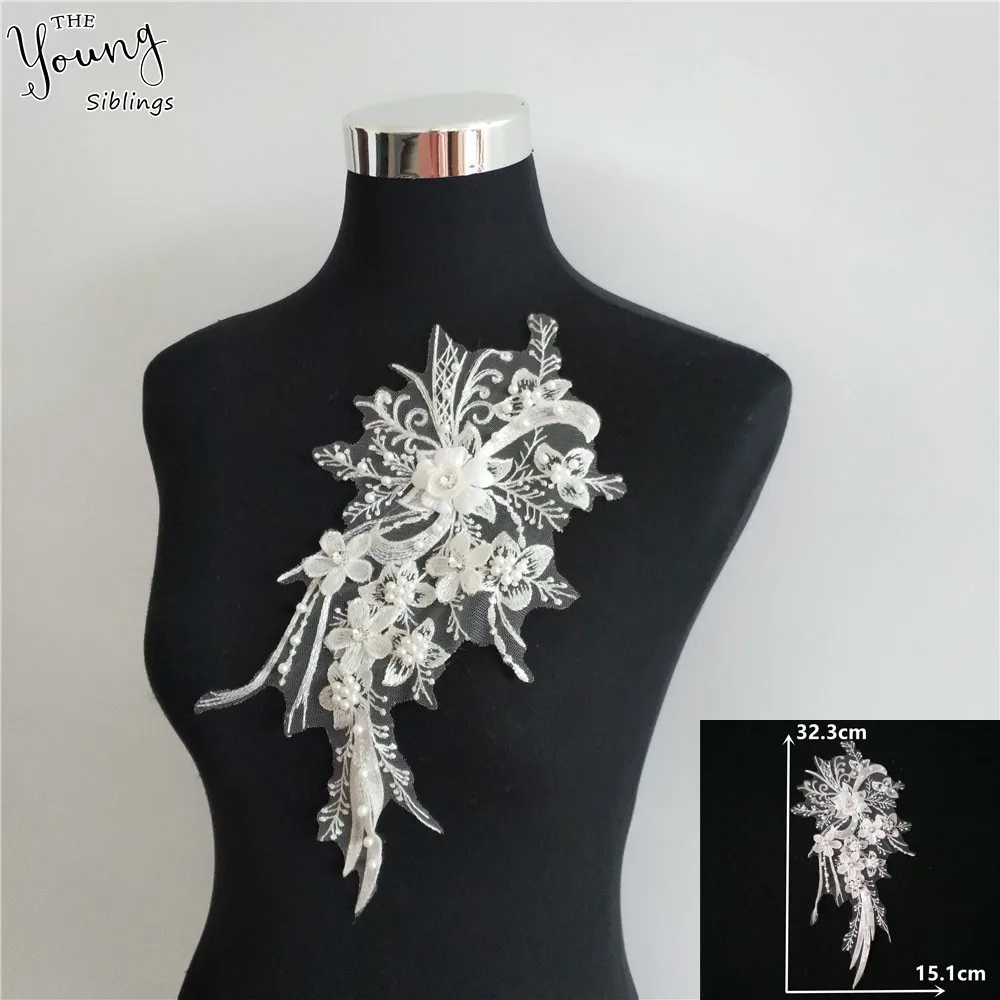 White embroidery lace garment decoration ABS pearl rhinestone 3D three-dimensional flower sewing DIY craft supplies accessories | Дом и сад