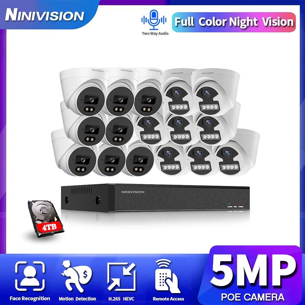 

16CH 5MP 8MP POE NVR Kit Security Camera System Two Way Audio H.265 IP AI Dome Camera Outdoor P2P CCTV Video Surveillance Set