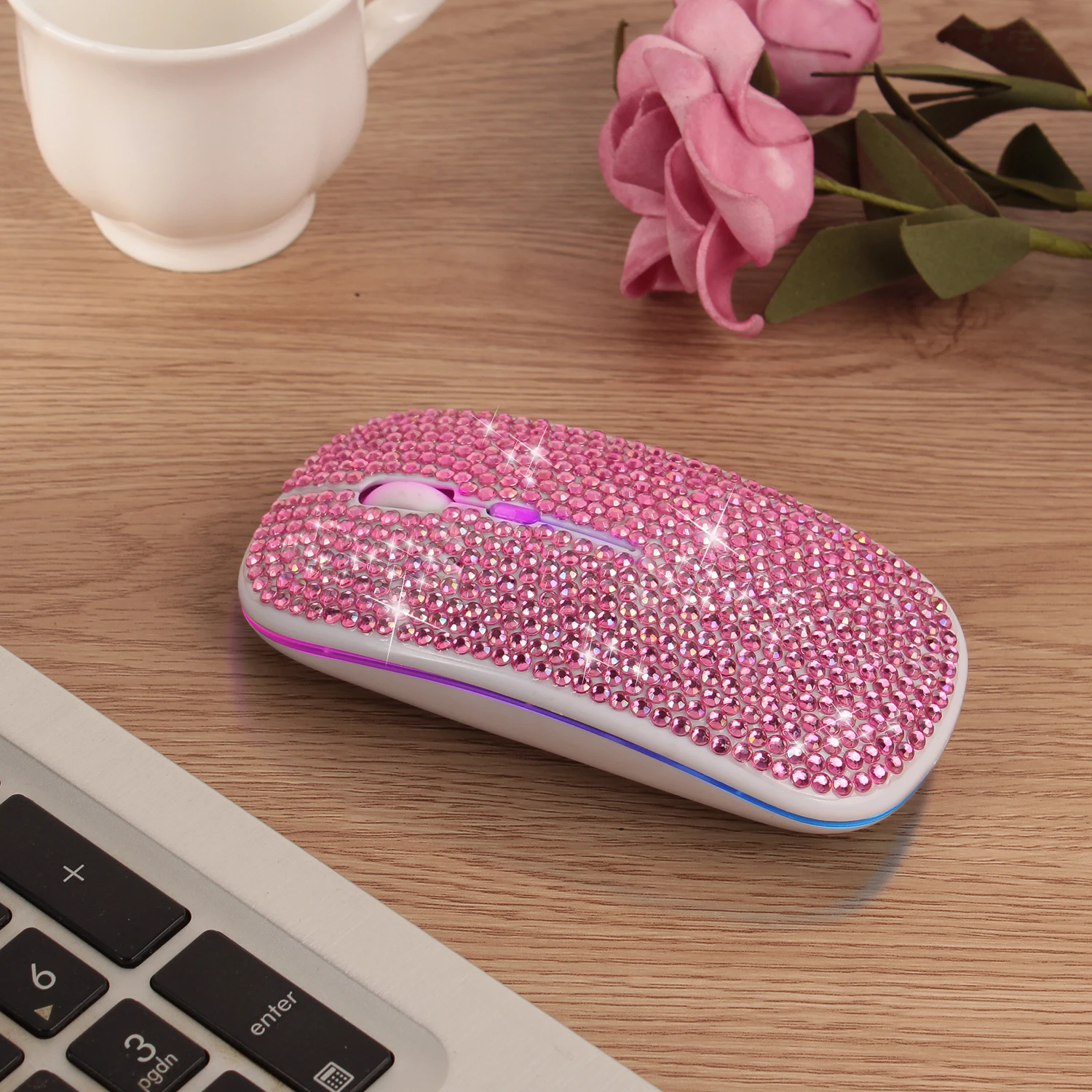 

Zienstar Bling Dazzling Rechargeable 2.4GHz+5.2 Bluetooth Wireless Mouse Covered with Crystal Diamond Rhinestone,RGB Backlit
