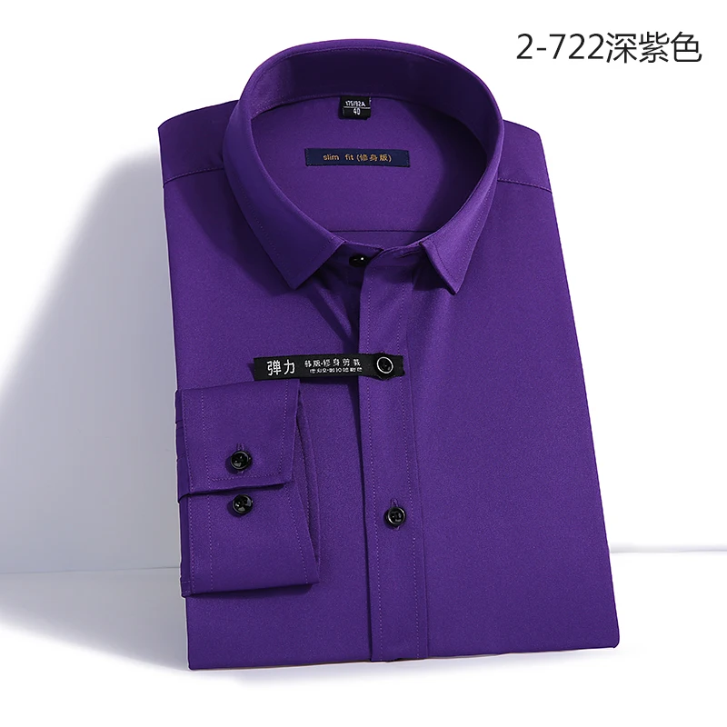 

Men Dress Shirt Soft Smooth Slim Fit Male Spring Autumn Long Sleeve Solid Formal Business Social Shirts Non Iron Easy Care