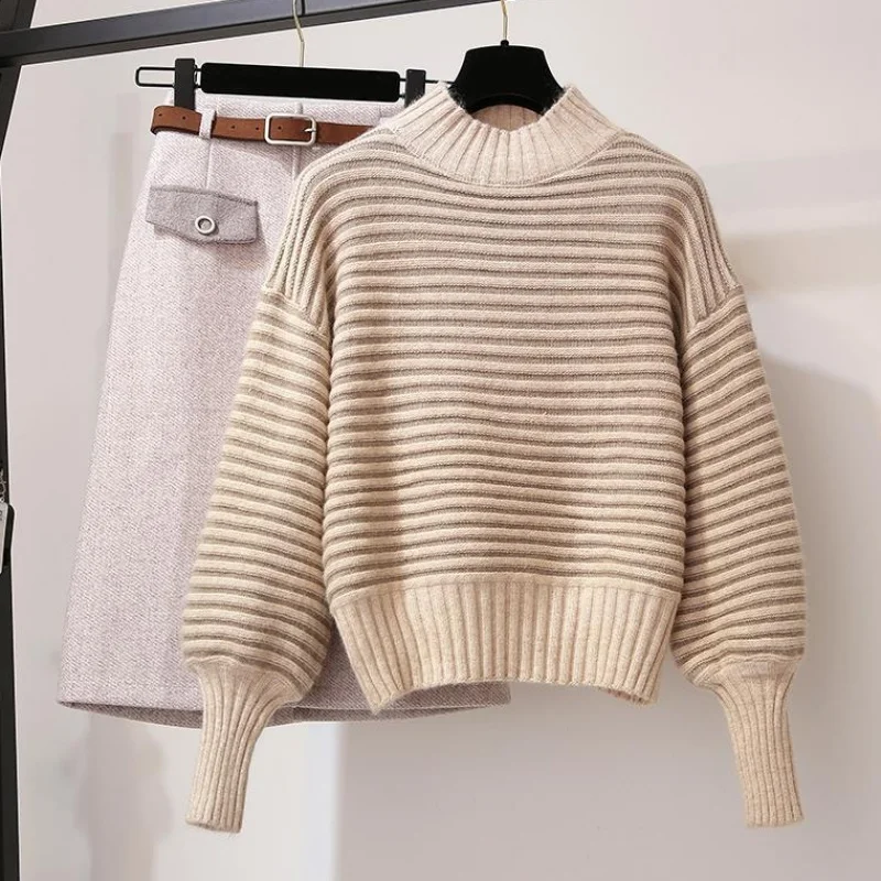 Модный осенне-зимний вязаный комплект из двух предметов Женская юбка с