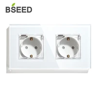 bseed new waterproof double socket eu standard wall socket 16a 110v 250v white black gloden crystal glass panel wall socket