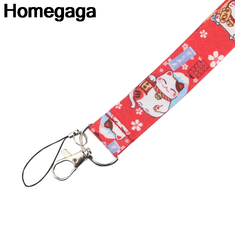 

20pcs/lot Homegaga Lucky Cat keychains Accessories Lanyard for Phone USB ID Badge Holder Key Strap Tags Neck lanyard D2195