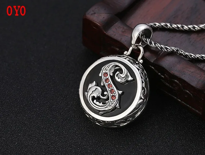 2021 new s925 sterling silver jewelry retro personality rattan grass S pattern pendant men and women Thai silver inlaid round pe