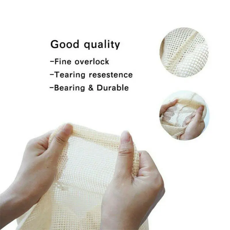 

3PCS Reusable Cotton Vegetable Bags Home Kitchen Fruit And Vegetable Storage Mesh Bags With Drawstring Machine Washable