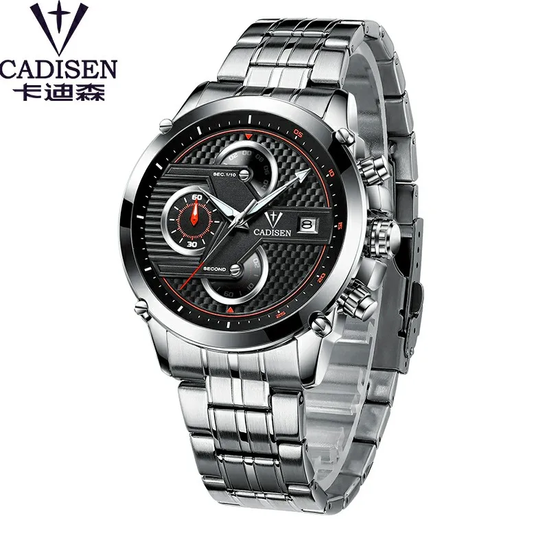 sliver black-S Cadisen часы для мужчин лучший бренд класса люкс спортивные модные повседневные кварцевые мужские часы из нержавеющей стали водонепроницаемые мужские часы с таймером наручные часы - Цвет: sliver black-S