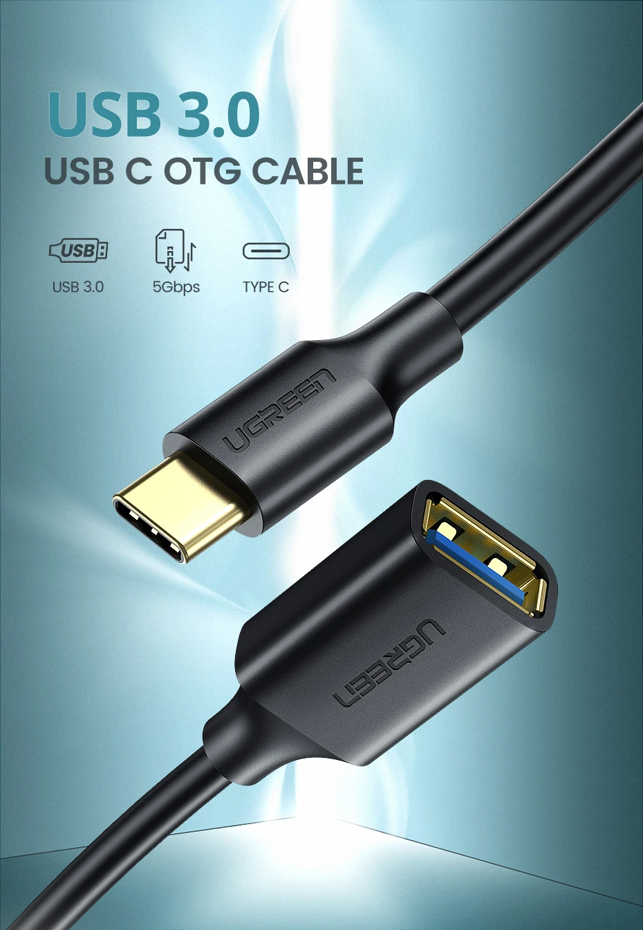 Ugreen USB C к USB адаптер Тип C OTG USB кабель C штекер USB 3,0 A женский кабель адаптер для MacBook Pro samsung S9 USB-C OTG