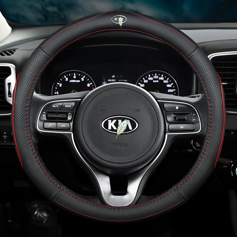 

Car Carbon Fiber Leather Steering Wheel Cover for KIA morning ray K3 K5 stinger K3 GT K8 THE K9 niro SELTOS SPORTAGE SORENTO
