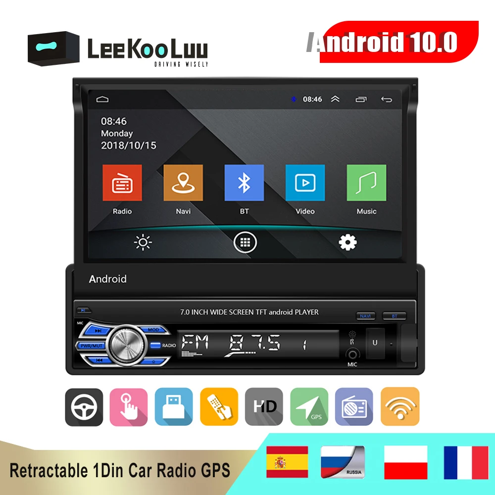 LeeKooLuu 1din автомобиль радио Android 10 1 GPS навигации 7 &quotHD выдвижной Экран MP5 плеер Bluetooth