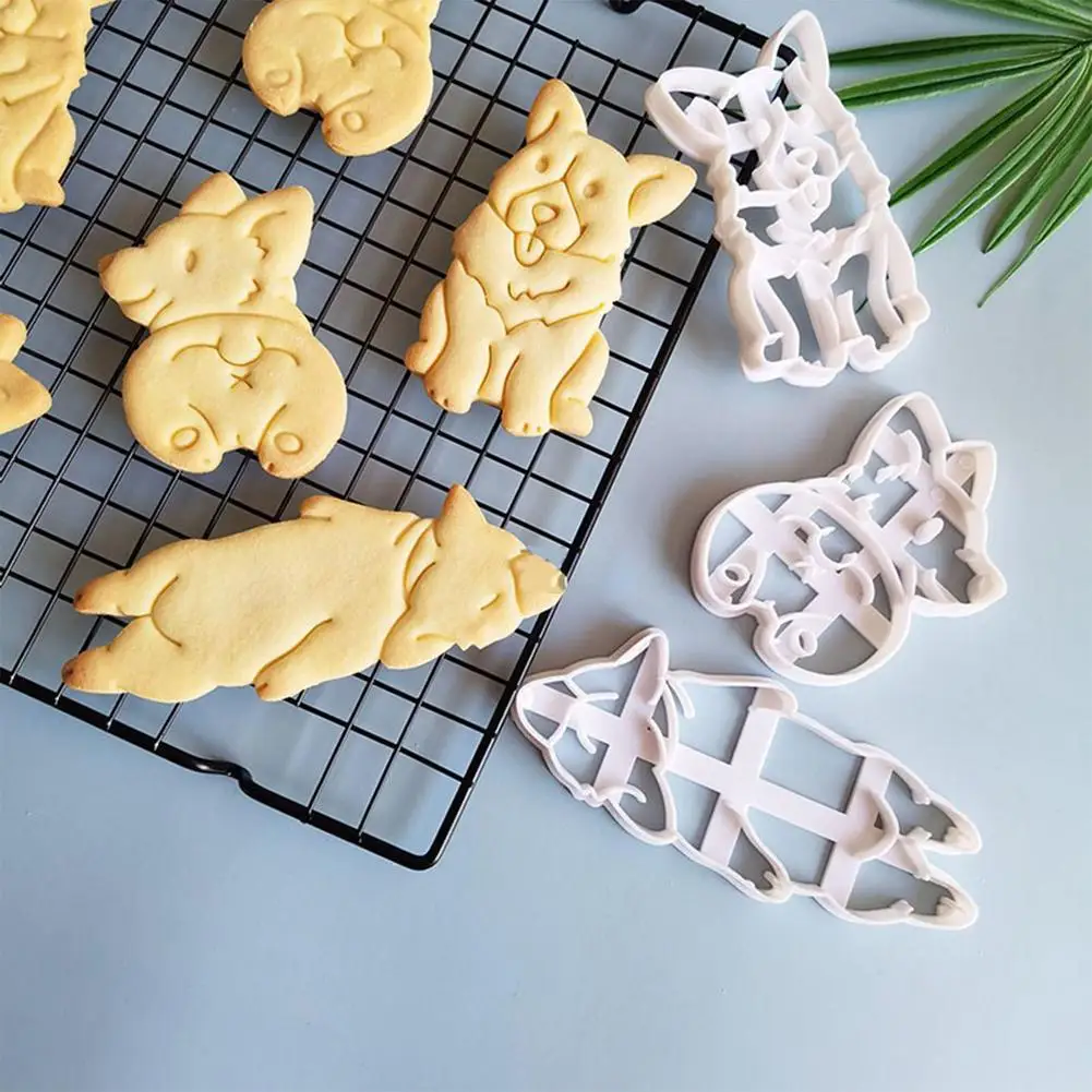 

3Pcs/Set Biscuit Baking Tool Cute Corgi Dog Shaped Cookie Cutters Mold Kitchenware Bakeware DIY Tool For kids Hand Mold