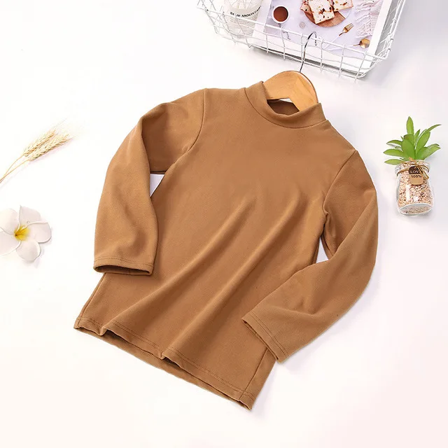 thick brown Коллекция года, зимние детские рубашки утепленная детская футболка высокие зауженные рубашки для девочек, теплая детская блузка для подростков термобелье - Цвет: thick brown