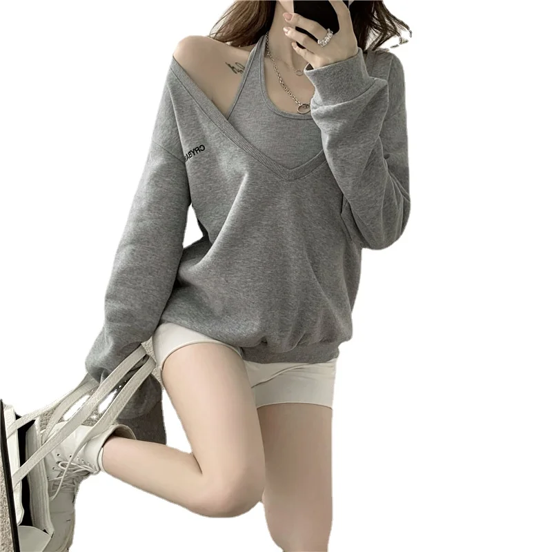 

New V-neck Loose Women's Spring and Autumn Long Sleeve Pullover Casual Top