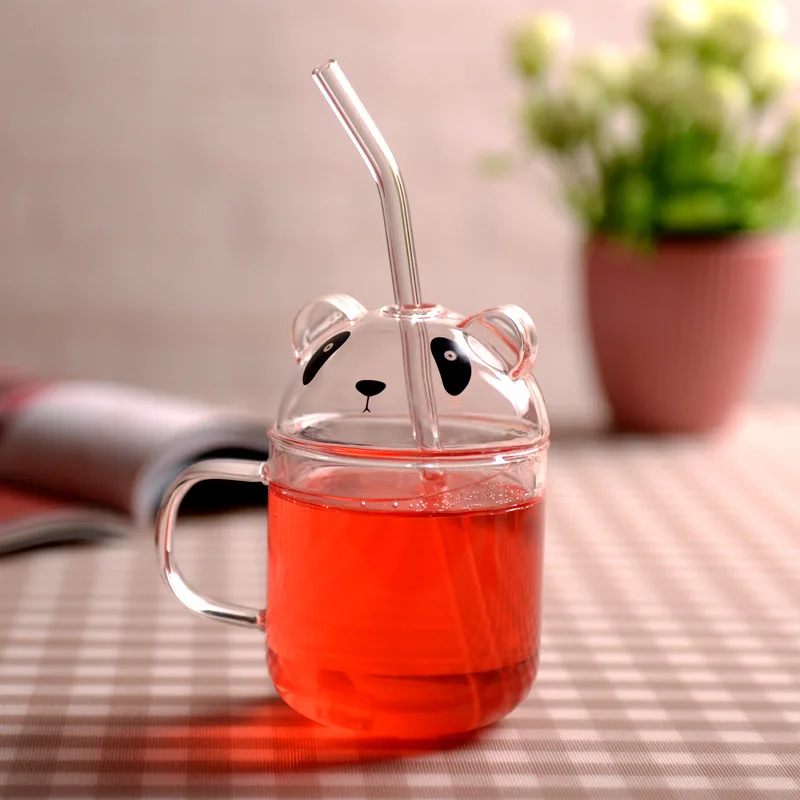 

Креативная стеклянная чашка для напитков, термостойкая чашка с соломинкой, чашка для сока, молока, Бытовая Посуда для напитков, детская чашк...