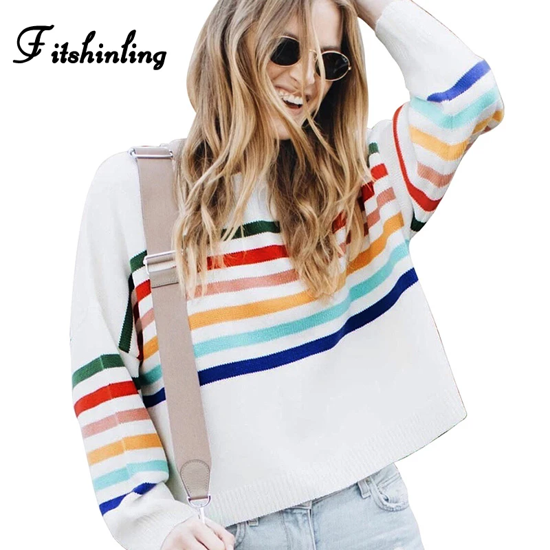 Свитер женский в радужную полоску на осень/зиму | Женская одежда