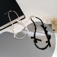 japanese kawaii bow beaded necklace new fashion clavicle chain womens neck chain women girls jewelry unique holiday gift