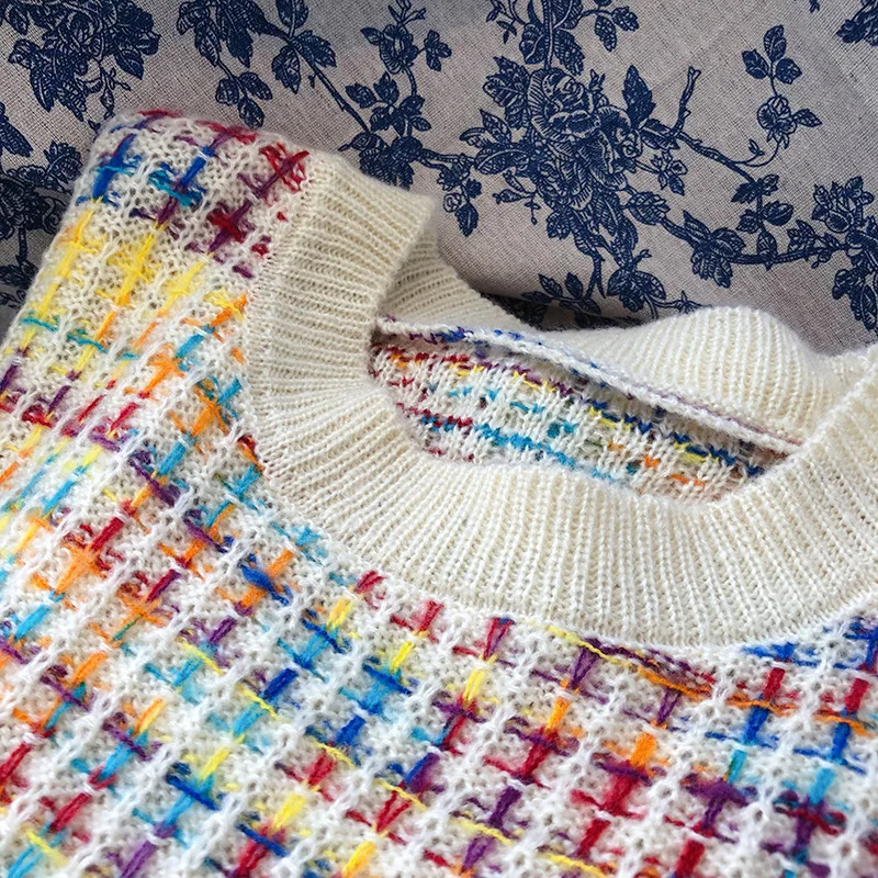 Женский трикотажный кардиган повседневный Радужный жилет с геометрическим