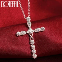 doteffil 925 sterling silver 18 inch sky blueroyal bluewhite aaa zircon cross necklace for women fashion wedding charm jewelry