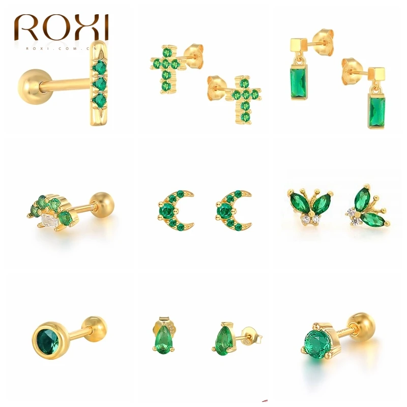 Женские серьги-гвоздики с кристаллами циркония ROXI зеленые Разноцветные Летние