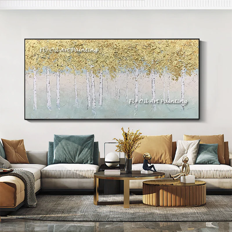 

Large Hand Painted Oil Paintings on Canvas Gold Foil Abstract Painting Wall Picture No Framed for Living Room Home Decor Art